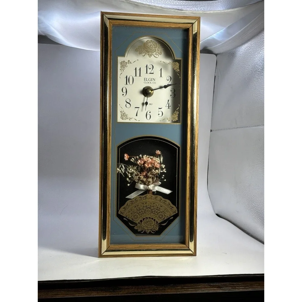 Vintage Elgin Quartz Shadowbox Tabletop Clock